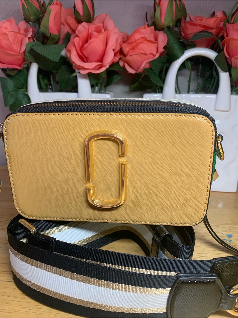 Marc Jacobs Mustard Yellow Saffiano Crossbody with Gold Hardware